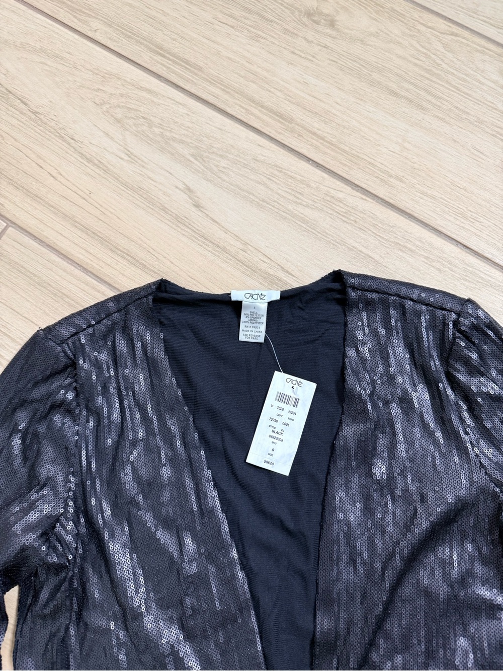 CACHE NWT Black Metallic Shimmer Cropped Bolero Shrug Jacket Evening Size S - Picture 3 of 6